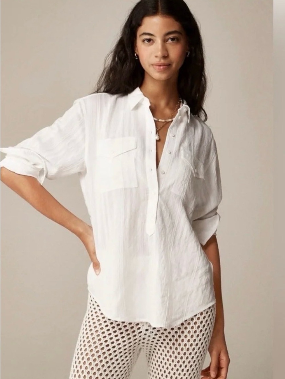 J. Crew White Women's Button-Front Lightweight Shirt